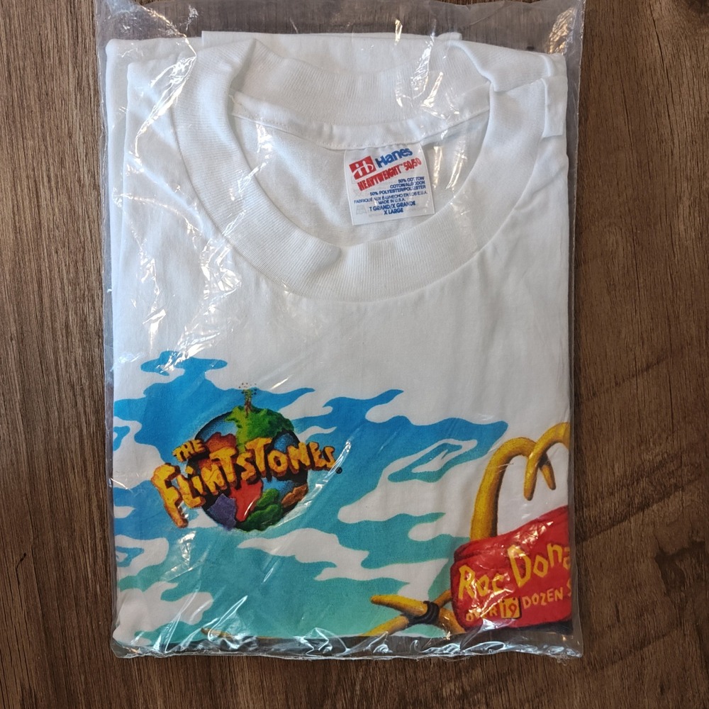 Hanes The Flintstones T-Shirt Mens XL White 1994 McDonalds Promo Vintage NIP